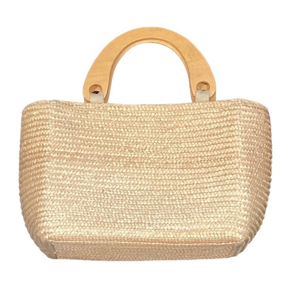 Handbags - VTG Wood Handle Straw Handbag Lined Zip Closure Inner Pocket 10W x 5D x 8H" 244H